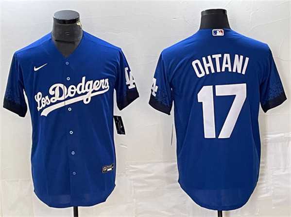 Men%27s Los Angeles Dodgers #17 Shohei Ohtani Royal City Connect Cool Base With Patch Stitched Baseball Jersey->los angeles dodgers->MLB Jersey